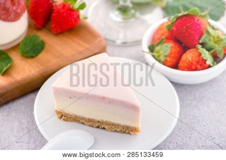 Delicious And Nutritious Handmade Strawberry No Bake Frozen Gradient Colour Fromage Frais Cheesecake