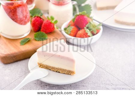 Delicious And Nutritious Handmade Strawberry No Bake Frozen Gradient Colour Fromage Frais Cheesecake