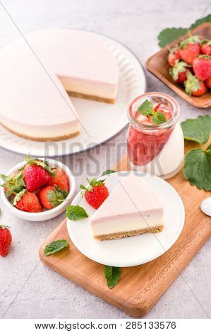 Delicious And Nutritious Handmade Strawberry No Bake Frozen Gradient Colour Fromage Frais Cheesecake