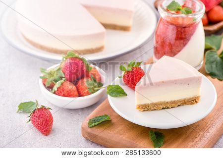 Delicious And Nutritious Handmade Strawberry No Bake Frozen Gradient Colour Fromage Frais Cheesecake