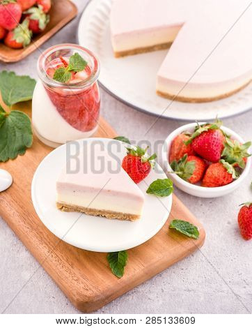 Delicious And Nutritious Handmade Strawberry No Bake Frozen Gradient Colour Fromage Frais Cheesecake