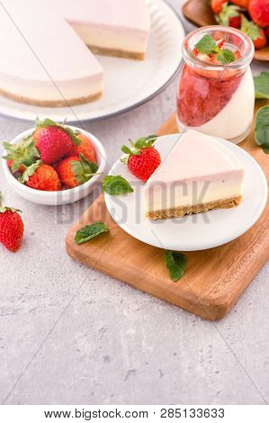 Delicious And Nutritious Handmade Strawberry No Bake Frozen Gradient Colour Fromage Frais Cheesecake