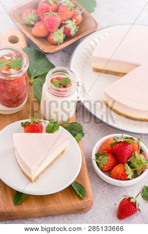 Delicious And Nutritious Handmade Strawberry No Bake Frozen Gradient Colour Fromage Frais Cheesecake