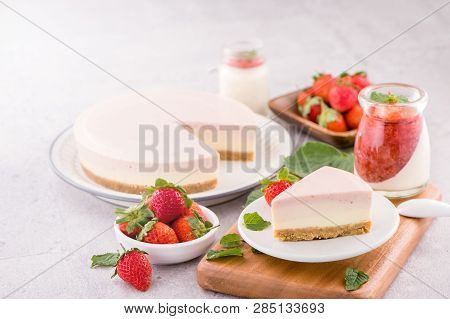 Delicious And Nutritious Handmade Strawberry No Bake Frozen Gradient Colour Fromage Frais Cheesecake