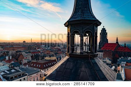 Drone View On Town Hall On Gliwice Market Square.