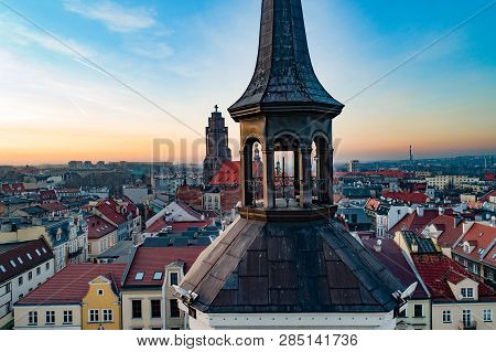 Drone View On Town Hall On Gliwice Market Square.