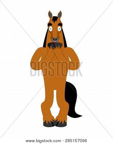Horse Scared Omg Emotion. Steed Oh My God Emoji. Frightened Hoss. Vector Illustration