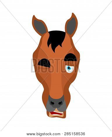 Horse Winks. Steed Happy Emoji. Hoss Vector Illustration