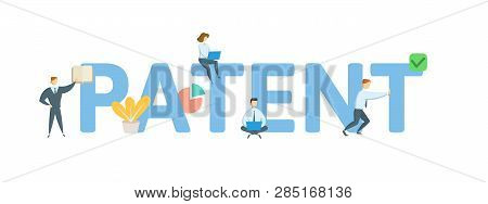 Patent. Concept With People, Letters And Icons. Flat Vector Illustration. Isolated On White Backgrou