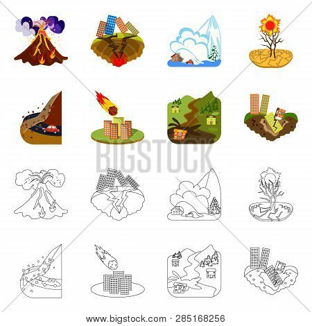 Vector Illustration Of Weather And Distress Symbol. Set Of Weather And Crash Vector Icon For Stock.