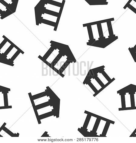 Bank Building Icon Seamless Pattern Background. Government Architecture Vector Illustration. Museum 