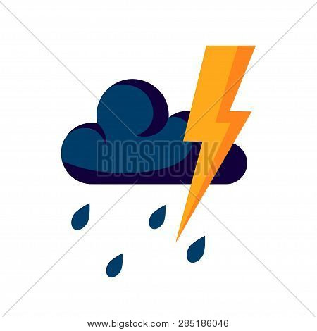 Thunderstorm Icon In Flat Style, Vector. Can Be Used As Weather Item, Symbol Of Depression Or Any Ot