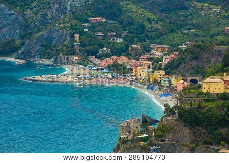 Beautiful Small Town Of Monterosso In The Cinque Terre National Park. Italian Colorful Landscapes. V