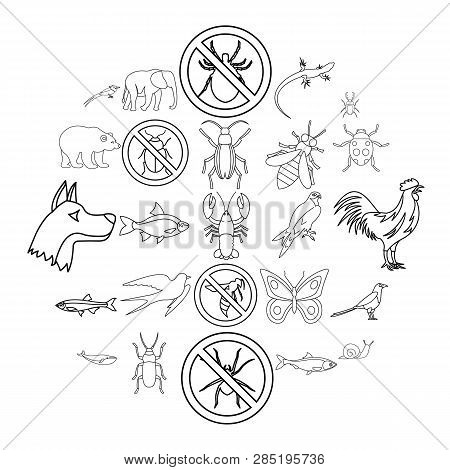 Faunal Icons Set. Outline Set Of 25 Faunal Vector Icons For Web Isolated On White Background