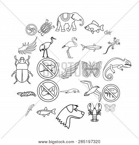 Coastal Fauna Icons Set. Outline Set Of 25 Coastal Fauna Vector Icons For Web Isolated On White Back