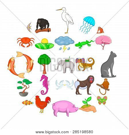 Wild Animal Icons Set. Cartoon Set Of 25 Wild Animal Vector Icons For Web Isolated On White Backgrou