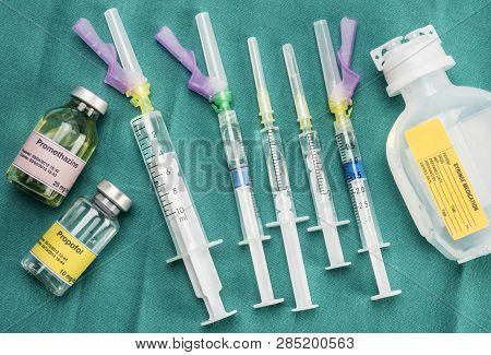 Diverse Medication For Parenteral Use Prepared To Supply In A Hospital, Conceptual Image, Horizontal