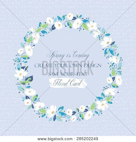 Vector Background For Greetings Or Invitations To The Wedding With Lovely White Abstract Flowers. In