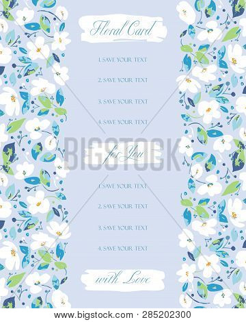 Vector Background For Greetings Or Invitations To The Wedding With Lovely Abstract White Flowers. In