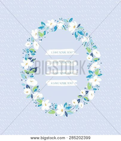 Vector Background For Greetings Or Invitations To The Wedding With Lovely White Abstract Flowers. In