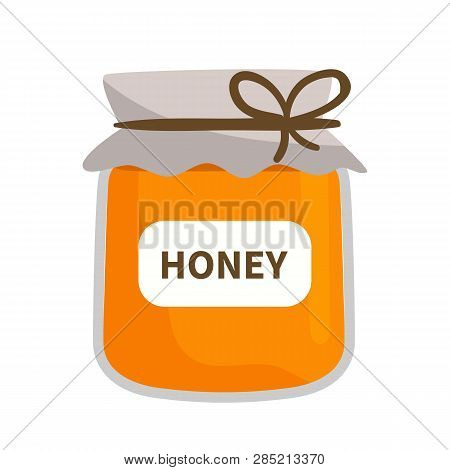 Honey Jar Isolated On White Backgroud. Honey Natural Healthy Food Production. Honey Liquid Bank. Vec