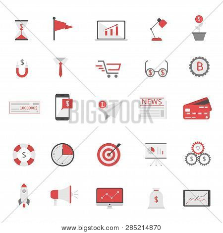 Business Finance Icon Set. Flat Style, Vector Illustration
