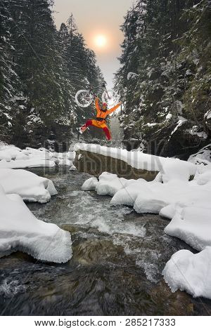 Mountain Bike In The Winter In The Mountains