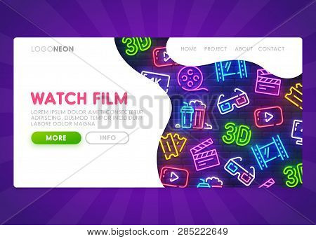 Online Cinema Landing Page. Mock Up Website. Movie Web Page. Web Banner Template. Vector Illustratio