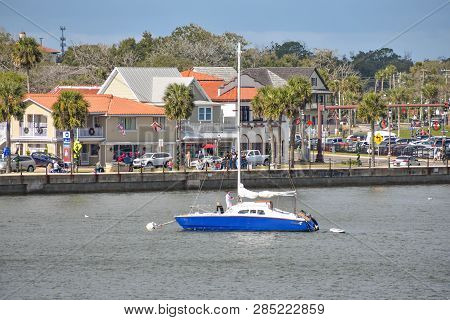 St. Augustine, Florida. January 26 , 2019. Sailboat And Dockside.