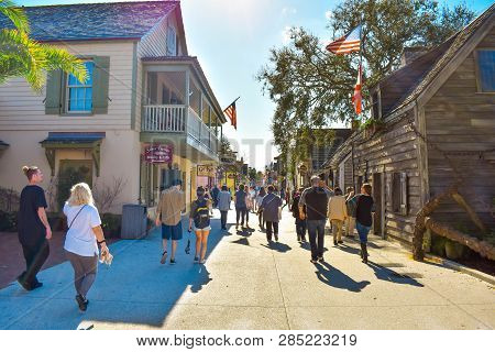 St. Augustine, Florida. January 26 , 2019 . People Enjoying Colonial Experience In St. George St. On
