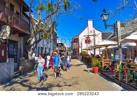 St. Augustine, Florida. January 26 , 2019 . People Enjoying Colonial Experience In St. George St. On