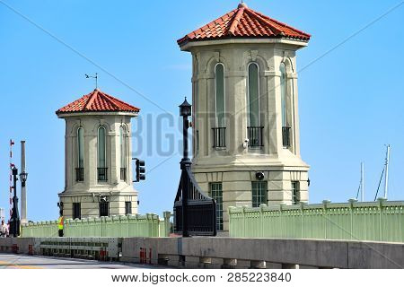 St. Augustine, Florida. January 26 , 2019. Top View Of Bridge Of Lions At Old Town(1)
