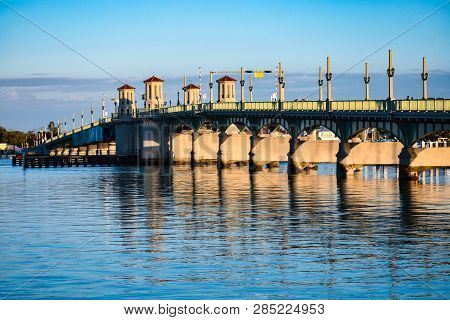 St. Augustine, Florida. January 26, 2019. Bridge Of Lions At Old Town On Beautiful Sky Background.(3