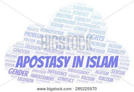 Apostasy In Islam - Type Of Discrimination - Word Cloud. Wordcloud Made With Text Only.