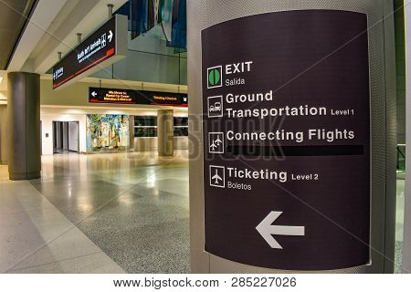 Miami, Florida. January 05, 2019. Ground Transportation Sign At Miami International Airport .