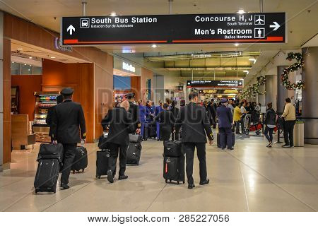 Miami, Florida. January 05, 2019. Airline Crew Walking In Terminal H At Miami International Airport 
