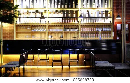 Interior Of A Modern Pub Or Bar At Night