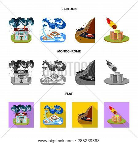 Vector Illustration Of Weather And Distress Symbol. Collection Of Weather And Crash Vector Icon For 