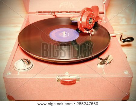 Hustopece, Czech Republic - March 10, 2017: Image Shows Vintage Gramophone Famous Czech Brand Suprap