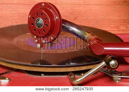 Hustopece, Czech Republic - March 10, 2017: Image Shows Vintage Gramophone Famous Czech Brand Suprap