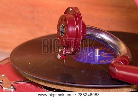 Hustopece, Czech Republic - March 10, 2017: Image Shows Vintage Gramophone Famous Czech Brand Suprap