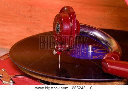 Hustopece, Czech Republic - March 10, 2017: Image Shows Vintage Gramophone Famous Czech Brand Suprap