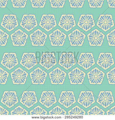 Vector Seamless Blue And Green Floral Pattern. Abstract Geometric Background Design