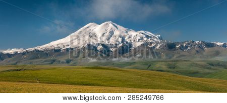 Mount Elbrus 5642 M From The North. Bechasyn Plateau. Karachay-cherkess Republic