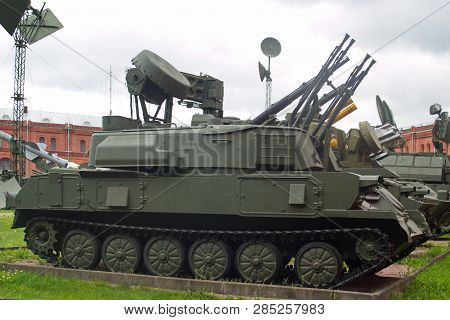 Saint Petersburg, Russia - July 07, 2017: Soviet 23-mm Quadruple Self-propelled Anti-aircraft Gun Zs