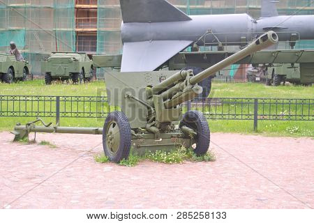 Saint Petersburg, Russia - July 07, 2017: Soviet 76 Mm Division Anti-tank Gun Zis-3. Museum Of Artil
