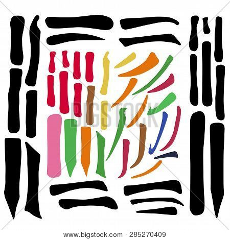 Main Chinese Hieroglyphs Calligraphy Graphic Symbol Colored Element Frame Set (horizontal, Vertical 