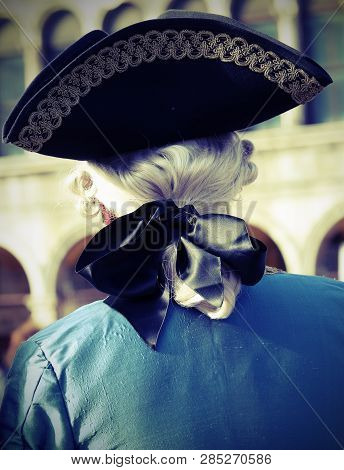 Old Nobleman With White Wig And Black Hat With Vintage Antique Effect