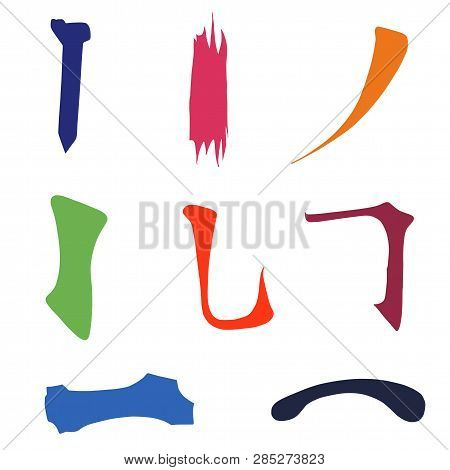 Main Chinese Hieroglyphs Calligraphy Graphic Symbol Colored Element Set (vertical, Horizontal, Hook 