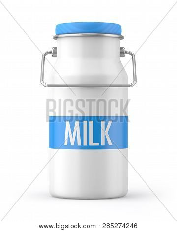3d Rendered White And Blue Milk Churn On A White Background.